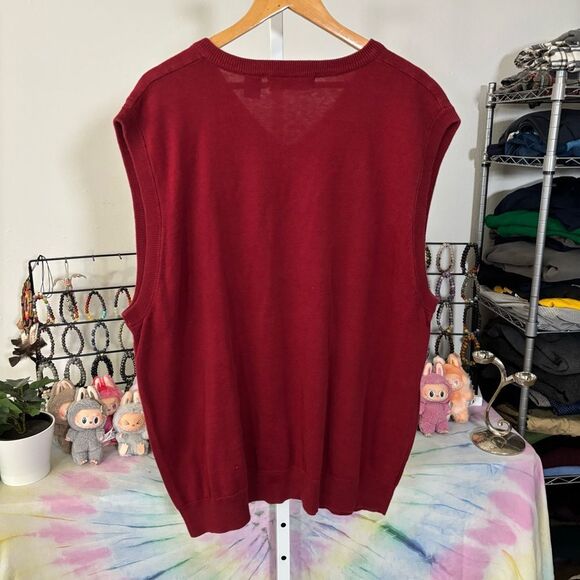 Oscar de la Renta Burgundy V-Neck Sweater Vest mens XXL 90s - Picture 5 of 7